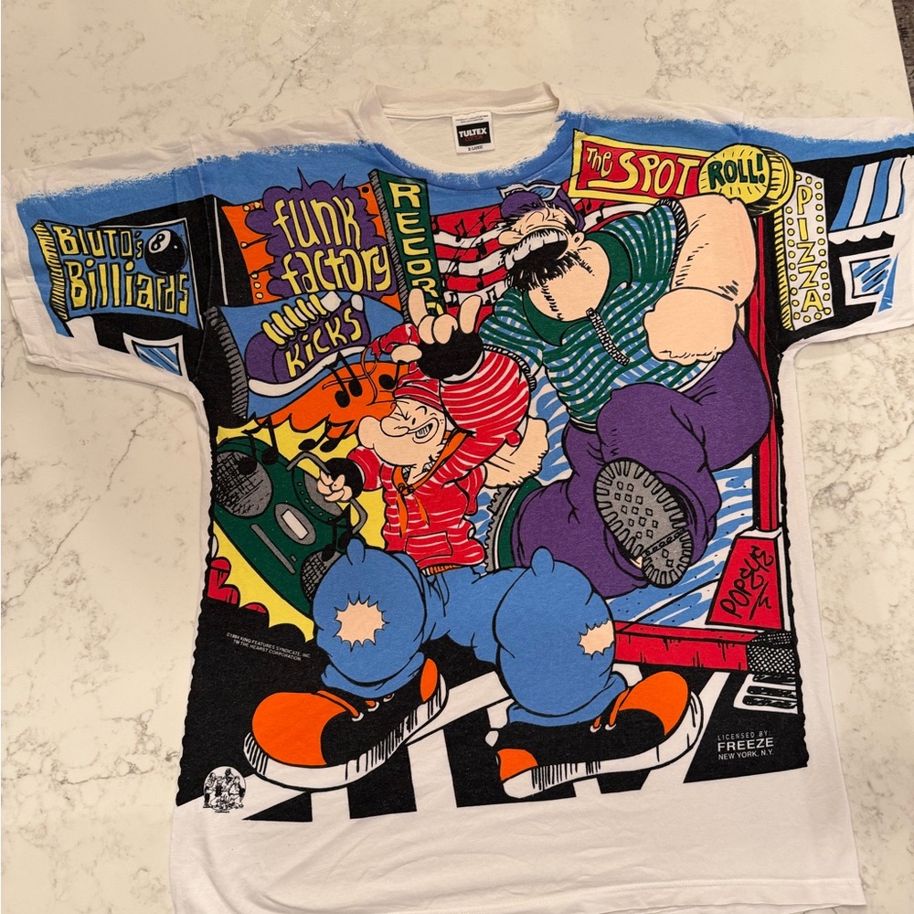 Vintage Rare 1994 Popeye Funk Factory Hip Hop Mega Print Double sided  tshirt XL